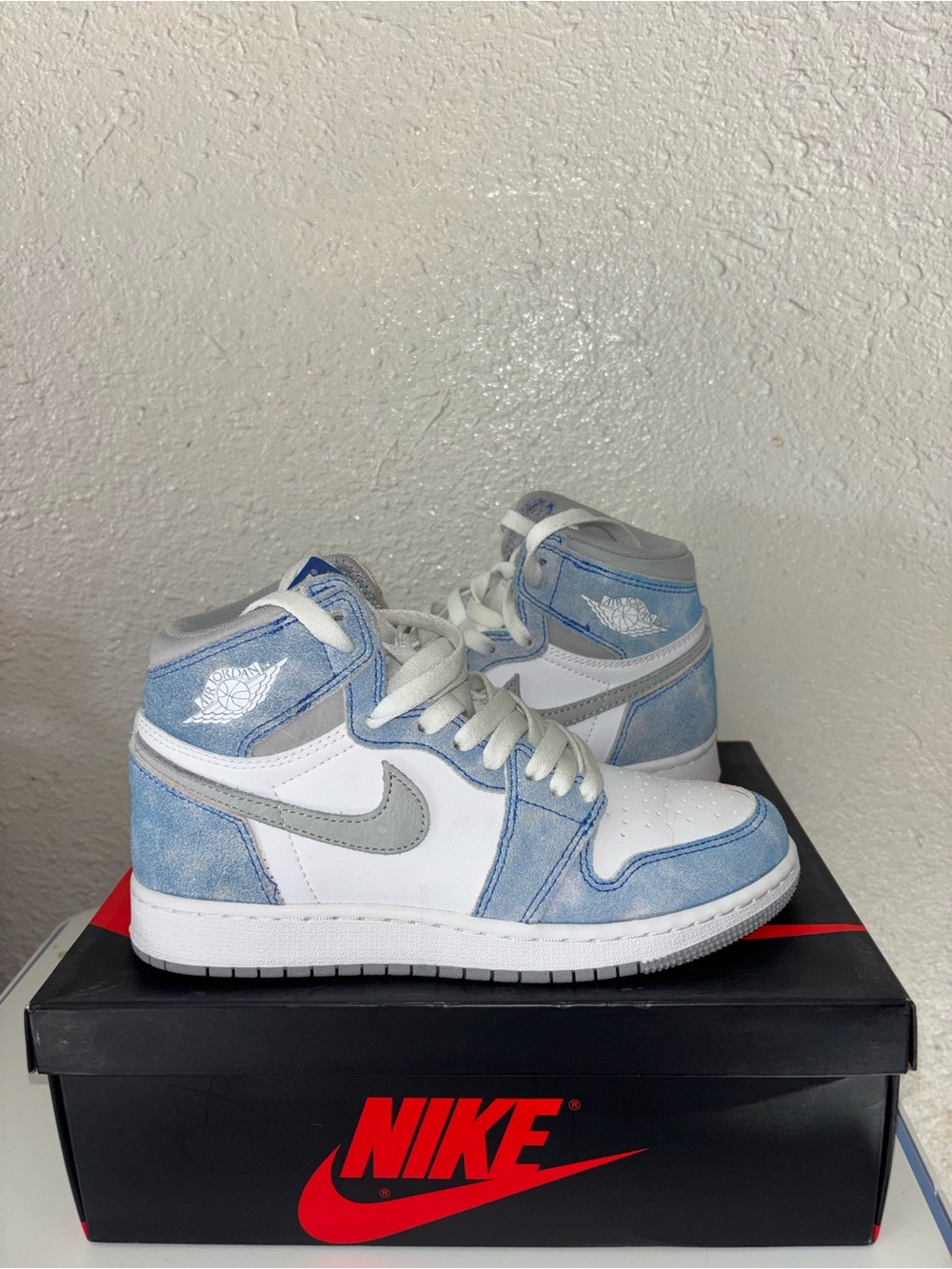 Jordan Women’s Light Blue, White and Gray High-Top Sneakers